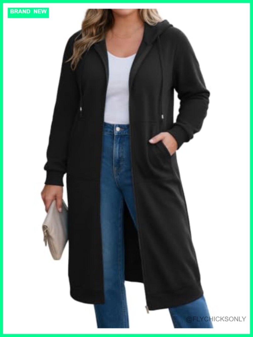 Plus Size Long Zip Up Fleece Tunic Hoodie Sweatshirt with Pockets